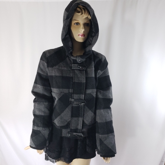 Grane Jackets & Blazers - 🍀Plaid black and gray bomber jacket🍀 with hood